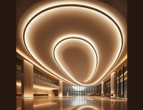 Side bend neon LED lights are used for hallway illumination.