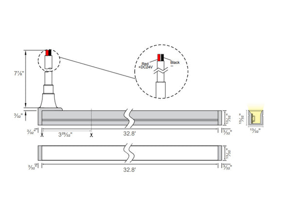 The dimensions of the side bend neon LED lights.