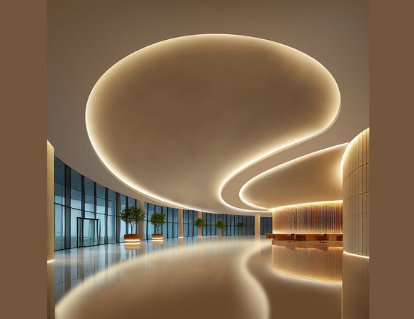 Side bend neon LED lights are used for hallway illumination.