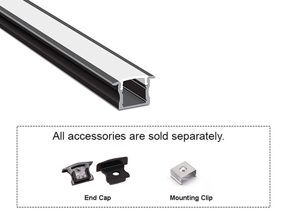 GL LED Slim Recess YD-1201 Black Aluminum Channel with Milky Diffuser produces soft, consistent lighting in a discrete recessed form. Made with durable anodized aluminum for robust heat dissipation and reliability.