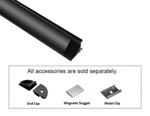 GL LED Round Corner S SL GLQ-1619 Black Aluminum Channel with Black Diffuser ensures subtle, low-glare illumination in a modern curved format. Crafted with anodized aluminum for effective heat dissipation and durability, it’s perfect for minimalist LED designs.