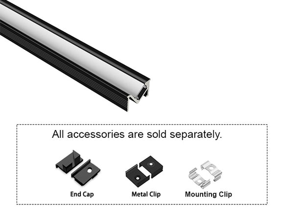 ANGLE RECESS - GLQ 1811 Black Aluminum Channel + Milky Diffuser - 94"