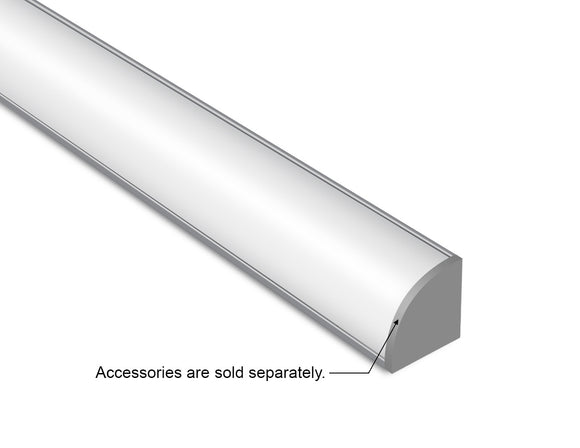 GL LED Round Corner-L YD-2004 Silver Aluminum Channel with Milky Diffuser offers uniform, wide light output with a durable, curved design. Made from high-quality anodized aluminum for optimal heat control and longevity.