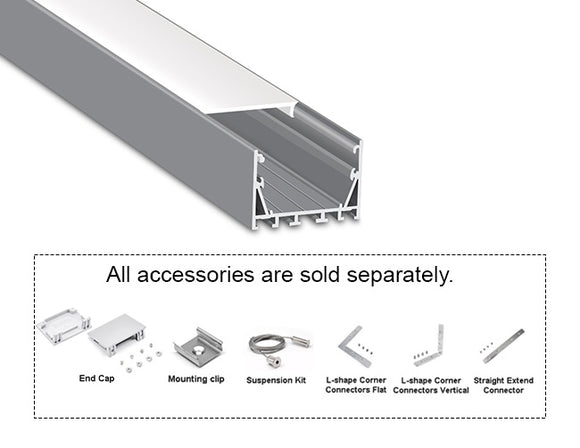 GL LED ES-5035 Aluminum Channel with Milky Diffuser offers a wide rectangular profile for high-brightness, multi-row LED strip layouts. Built from anodized aluminum for excellent heat control and strength, it delivers powerful, even illumination for architectural and commercial lighting projects.