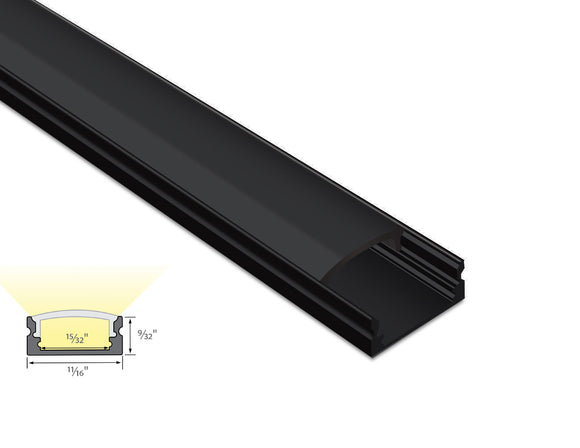 SLIM FLAT - YD 1205 Black Aluminum Channel + Black Diffuser - 24"