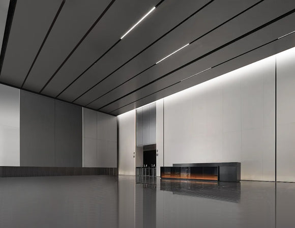 Installed on the lobby ceiling, this 4000K flicker-free 120V LED strip provides stable and neutral white light.