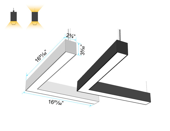 GL LED L8070 L-shape linear light module, available in black and white, with downlight or up/down light output options.