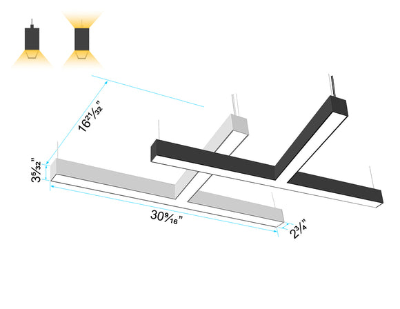 Modular GL L8070 T-shape linear light offering flexible lighting direction—down only or up and down—with color options.
