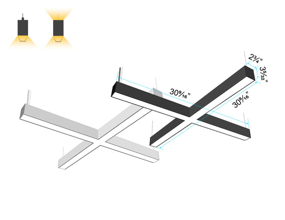 2-direction configurable X-shaped linear light – GL L8070 in black and white models with up/down or downward light.