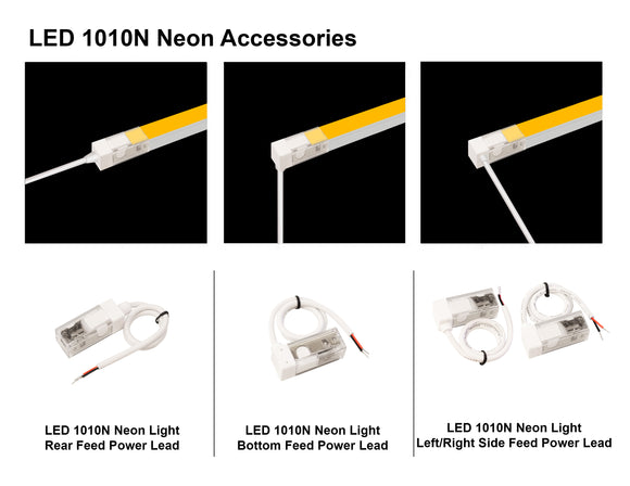 Feed wire options on the rear, side, and bottom for the 1010N neon LED lights.