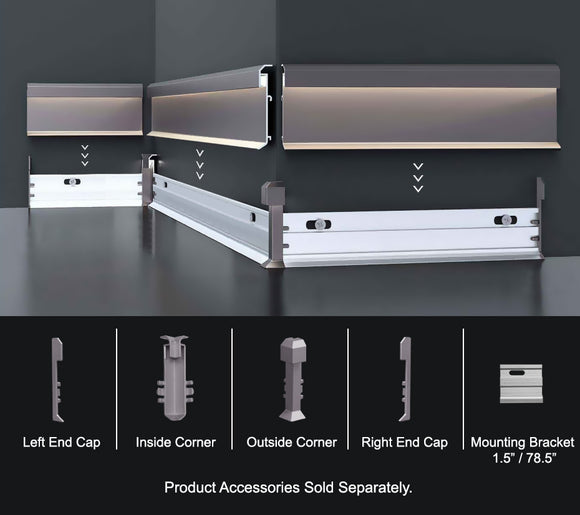 Clip-mounted SHALLOW SKIRT LED channel for baseboard installation