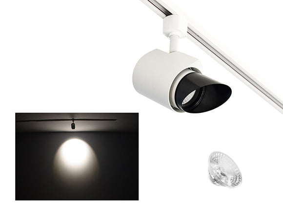 The image showcases the lighting effect produced by a white color track light with ovalsnoot and a 24° lens, revealing a stretched oval light spot on the wall targeted by the track light.