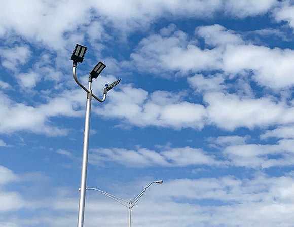 LED Shoebox Lights installed on a outside pole.