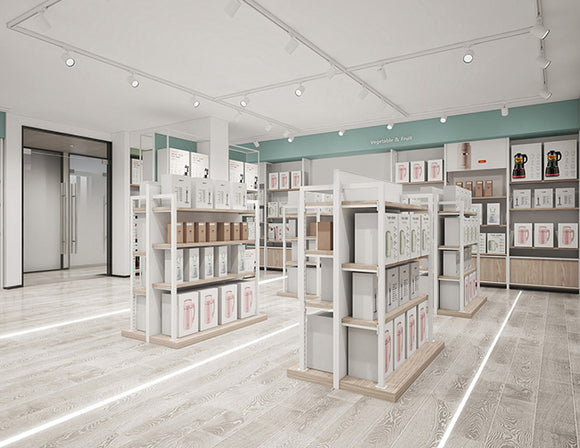 LED strip lights are used in an aluminum channel to create a unique lighting design in a retail store.