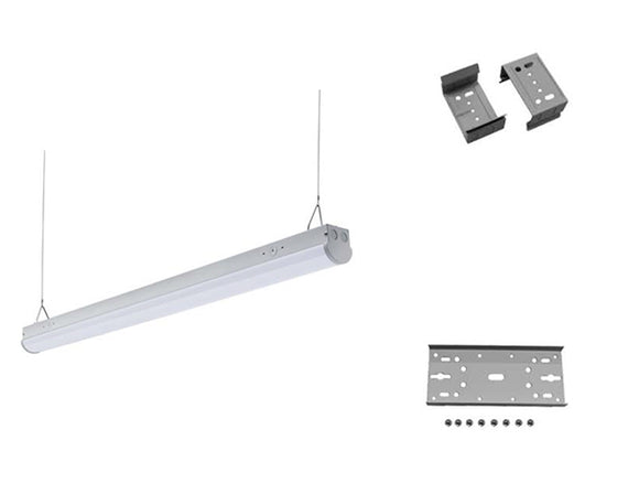 Suspended GL LED Linear Strip Light 4ft with both surface mount kit and an extension connector