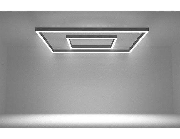 Rendering of surface mounted L8456 down and continuous run L-shaped linear lights forming an inner and a outer squares