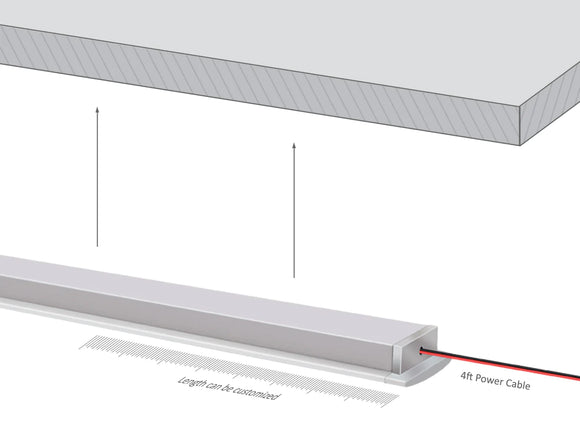 Undercabinet lights can be installed using metal clips that are fixed under cabinet surfaces by screws. 4ft long power lead of the undercabinet light comes out from rear through end caps.