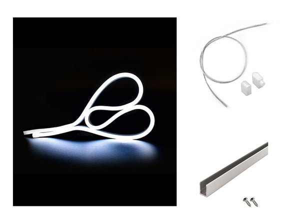 The WINT side bend neon LED lights, a bottom power feed kit, and an aluminum channel.