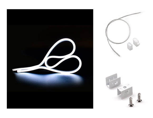 The WINT side bend neon LED lights, a bottom power feed kit, and mounting clips.