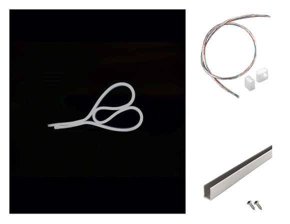 The WINT side bend neon LED lights, a side power feed kit, and an aluminum channel.