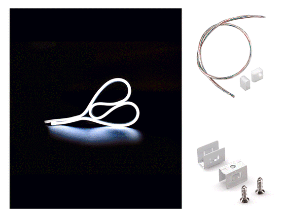 The WINT side bend neon LED lights, a side power feed kit, and mounting clips.