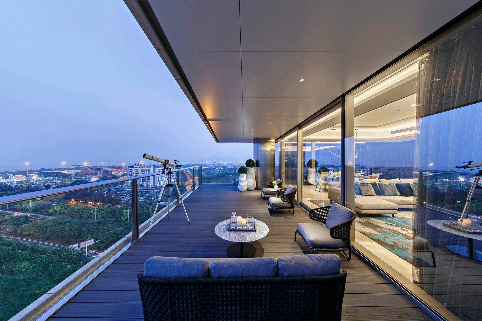 LED strip lights illuminating a balcony