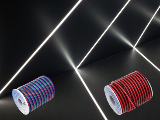 LED strip lights are shown with two different gauges of wire.