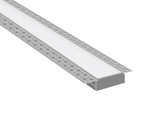 WIDE TRIMLESS RECESS - GL 081 Silver Aluminum Channel + Milky Diffuser - 94" - 2