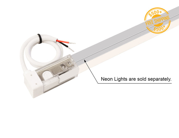 LED Neon Light Top Bend Power Lead – Bottom Feed, cable exiting from the bottom for downward installation.