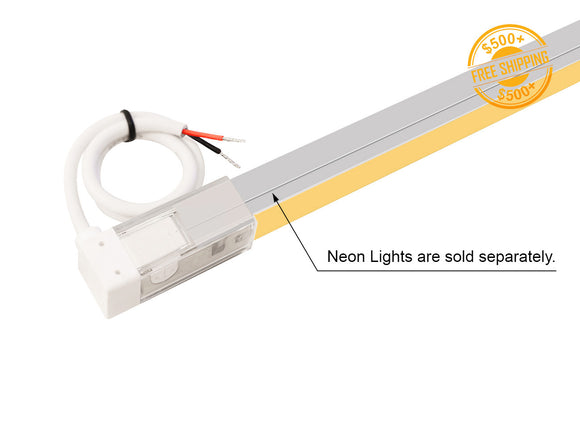 LED Neon Light side Bend Power Lead – Bottom Feed, cable exiting from the bottom for downward installation.