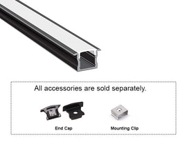GL LED Slim Recess YD-1201 Black Aluminum Channel with Milky Diffuser produces soft, consistent lighting in a discrete recessed form. Made with durable anodized aluminum for robust heat dissipation and reliability.