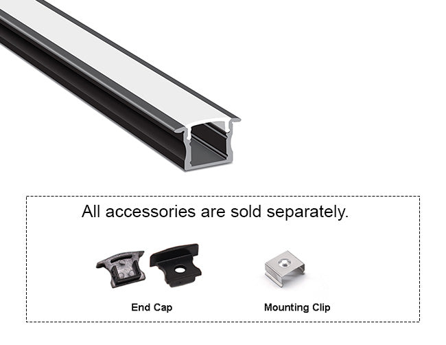 SLIM RECESS - YD 1201 Black Aluminum Channel + Milky Diffuser - 94"