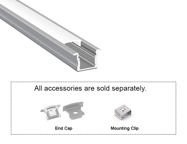 SLIM RECESS - YD 1201 Silver Aluminum Channel + Milky Diffuser - 94"