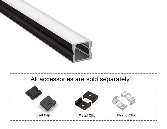 SLIM SQUARE - YD 1202 Black Aluminum Channel + Milky Diffuser - 94"