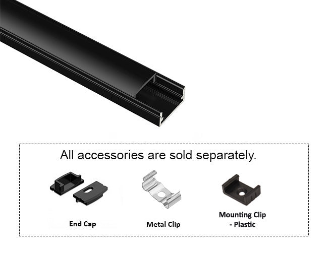 SLIM FLAT - YD 1205 Black Aluminum Channel + Black Diffuser - 24"