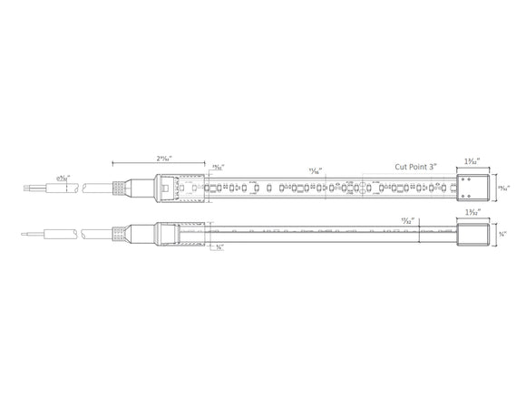 Dimensions of the 120VAC LED strip lights.