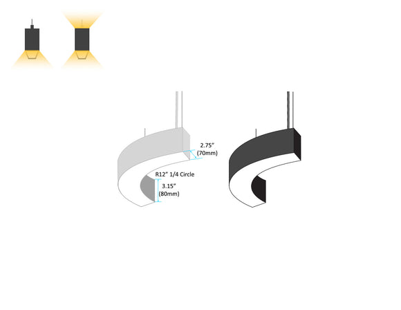 LED Linear Light - L8070 - Milky Flat Lens - 1/4 Circle - R12"