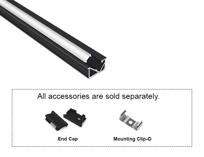 ANGLE RECESS-M - GLQ 1326 Black Aluminum Channel + Milky Diffuser - 94"