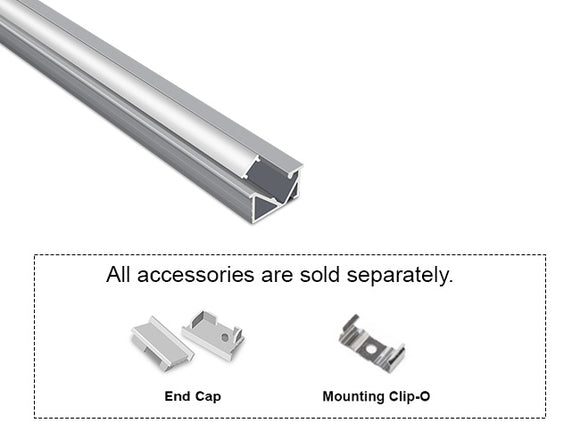 ANGLE RECESS-M - GLQ 1326 Silver Aluminum Channel + Milky Diffuser - 94"