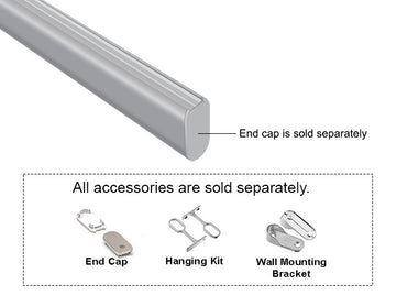 LED aluminum channel YD-1401 with compatible accessories, including end caps, hanging kits, and wall mounting brackets.