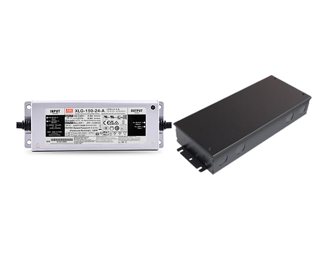 150W 24VDC LED power supply with black junction box.