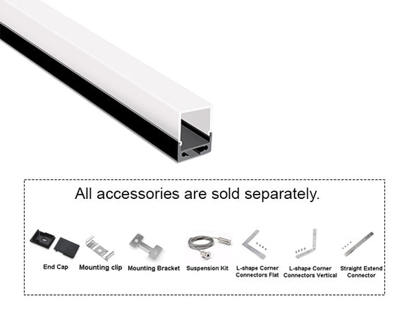 GL LED Square Dome YD-1604 Black Aluminum Channel with Milky Diffuser offers consistent, bright illumination in a sleek profile. It is made from durable anodized aluminum for efficient heat management and lasting strength.