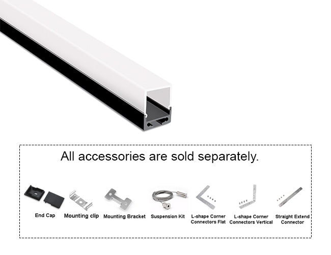 SQUARE DOME - YD 1604 Black Aluminum Channel + Milky Diffuser - 94"