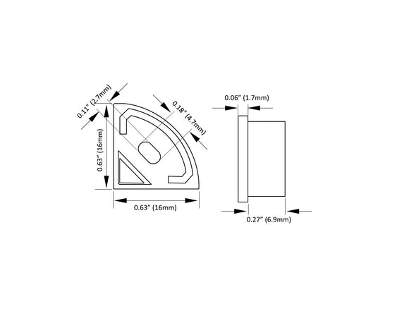 Aluminum Channel ROUND CORNER-S Accessories - GLQ 1616 End Caps (pair)