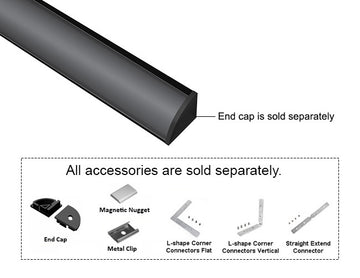 GL LED Round Corner S SL GLQ-1619 Black Aluminum Channel with Black Diffuser ensures subtle, low-glare illumination in a modern curved format. Crafted with anodized aluminum for effective heat dissipation and durability, it’s perfect for minimalist LED designs.
