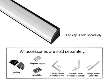 GL LED Round Corner S SL GLQ-1619 Black Aluminum Channel with Milky Diffuser offers gentle, uniform lighting from a sleek rounded corner design. Designed for strong thermal performance and long-term reliability, it’s a great choice for stylish LED lighting installations.