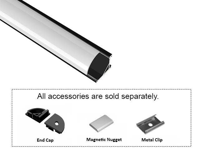 ROUND CORNER-S-SL - GLQ 1619 Black Aluminum Channel + Milky Diffuser - 94"