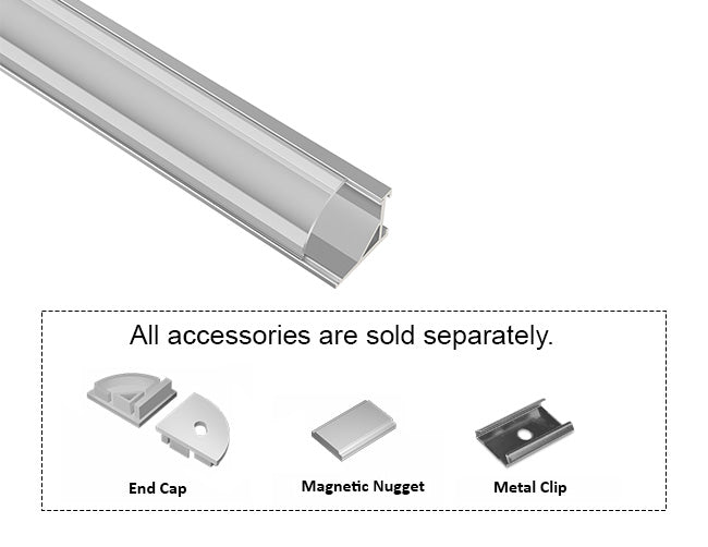 ROUND CORNER-S-SL - GLQ 1619 Silver Aluminum Channel + Clear Diffuser - 94"