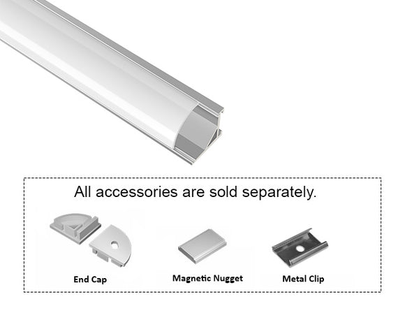 GL LED Round Corner S SL GLQ-1619 Silver Aluminum Channel with Milky Diffuser delivers soft, even light spread via a curved corner profile. Engineered for efficient heat dissipation and durability, it’s ideal for modern LED strip installations.