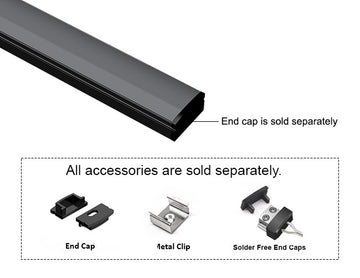 SLIM FLAT - GLQ 1709 Black Aluminum Channel + Black Diffuser - 94" - 0